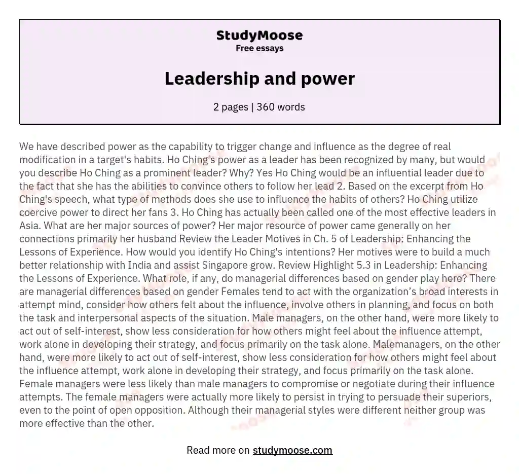 Leadership and power essay