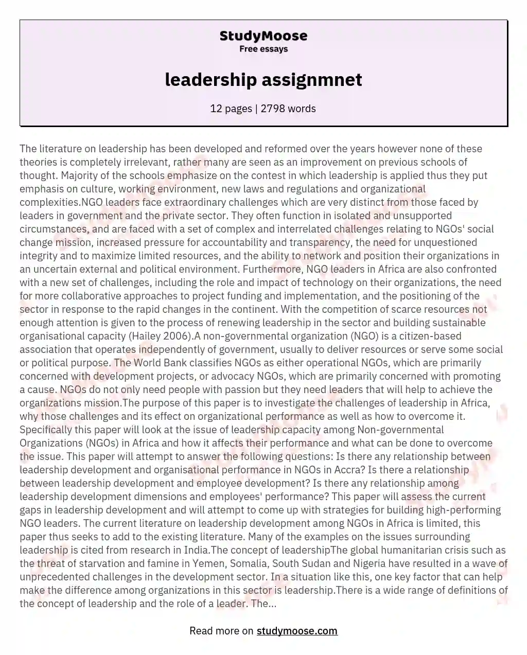 leadership assignmnet essay
