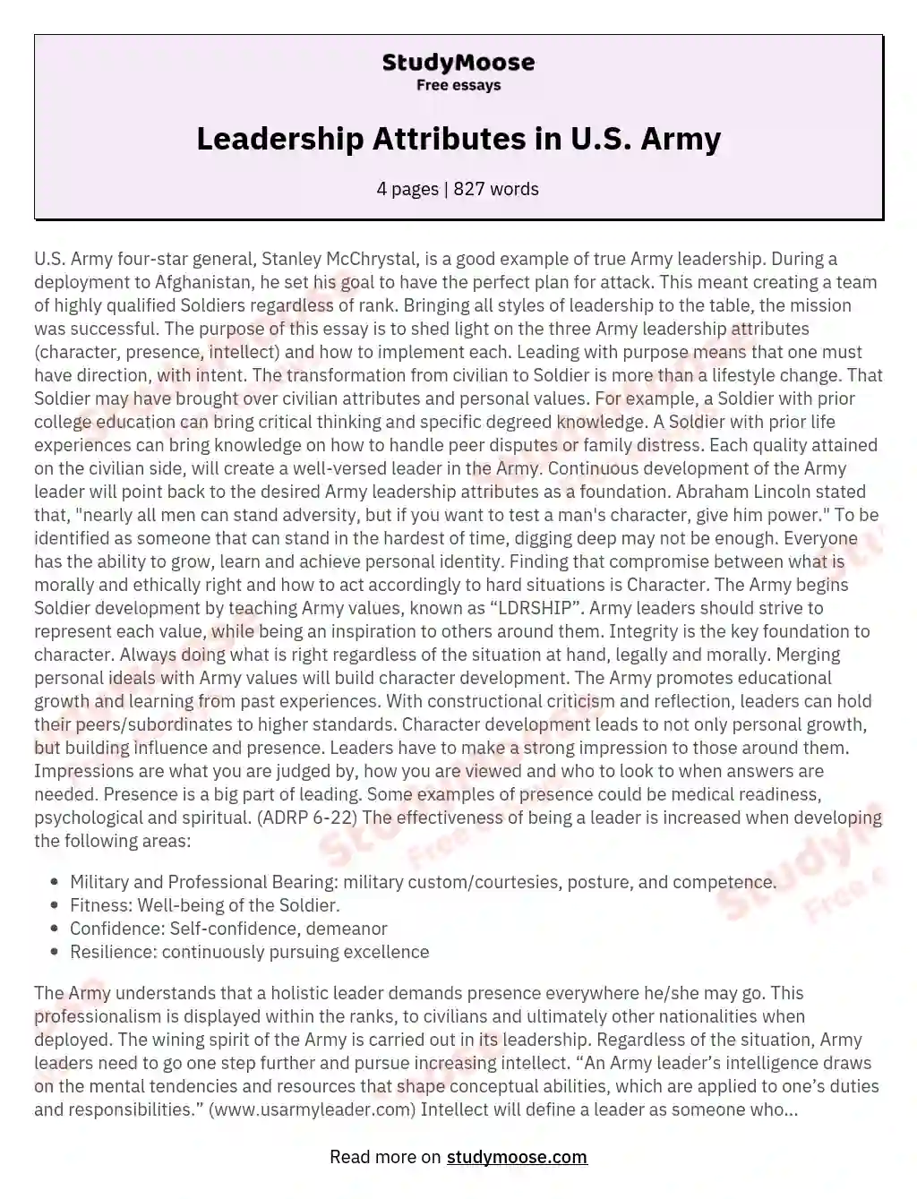 Leadership Attributes in U.S. Army