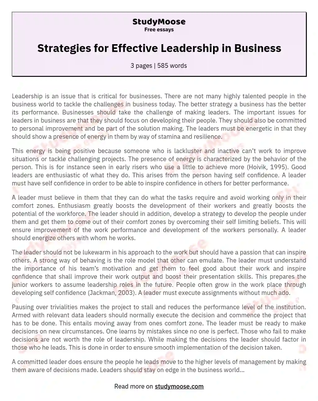 Strategies for Effective Leadership in Business essay