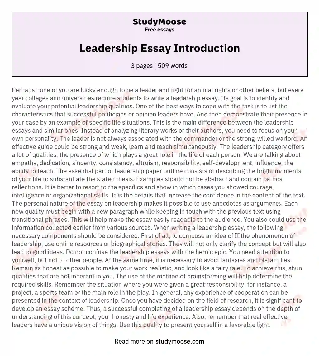 Leadership Essay Introduction essay