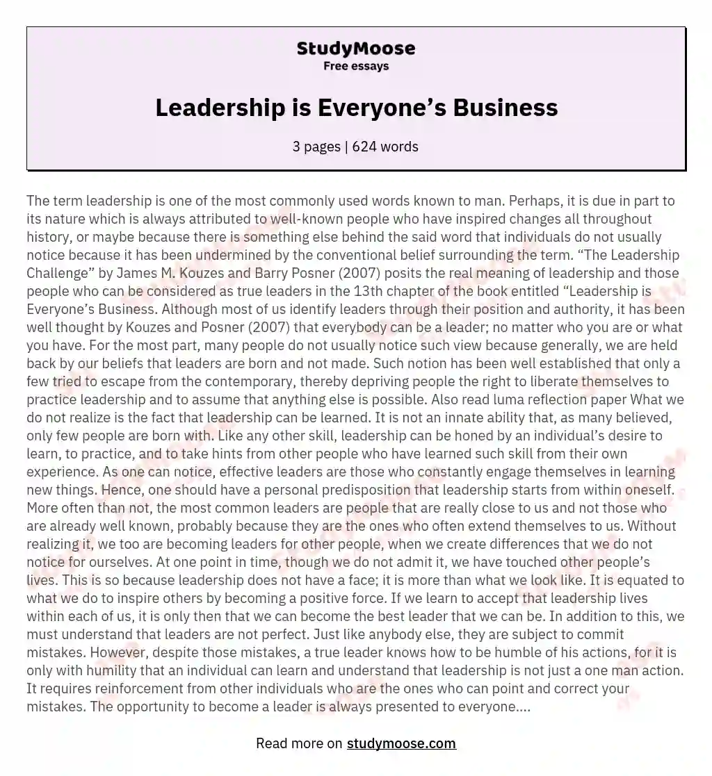 Leadership is Everyone’s Business essay