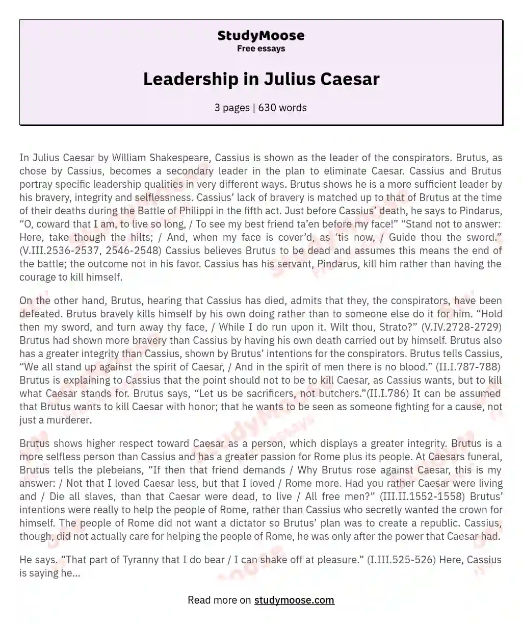 Leadership in Julius Caesar essay