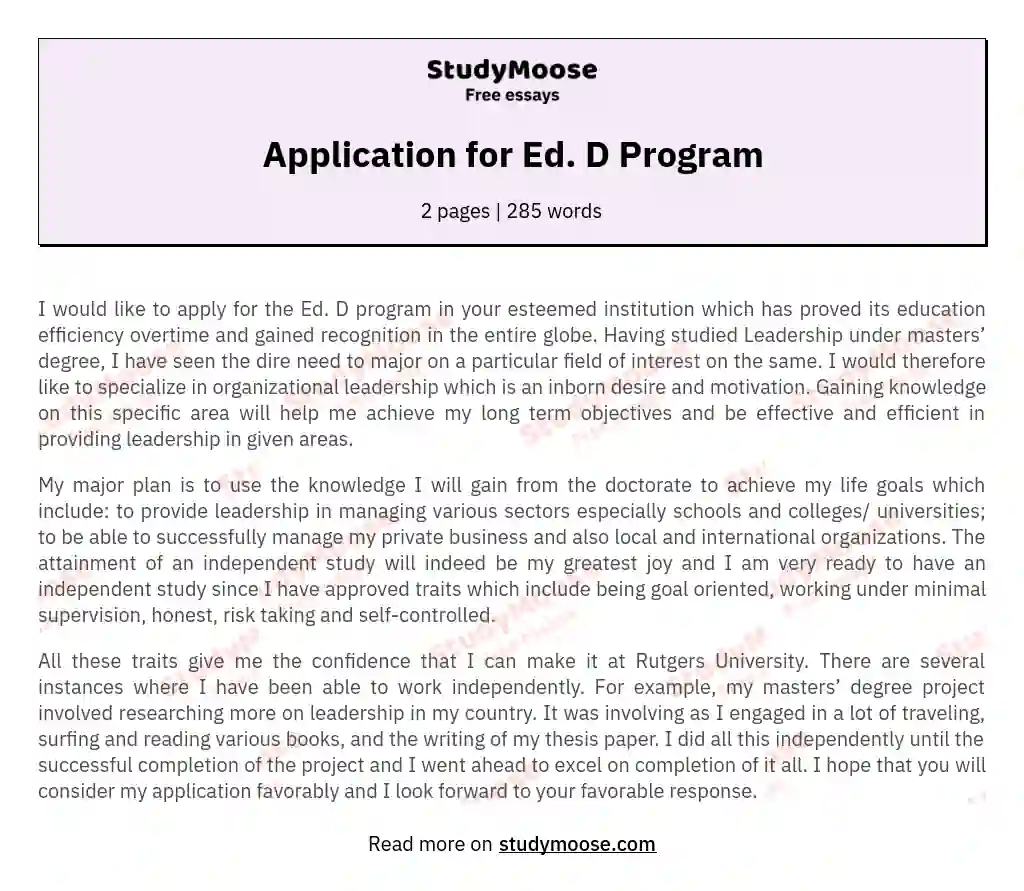 Application for Ed. D Program
