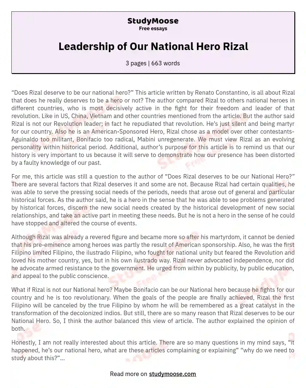 Leadership of Our National Hero Rizal