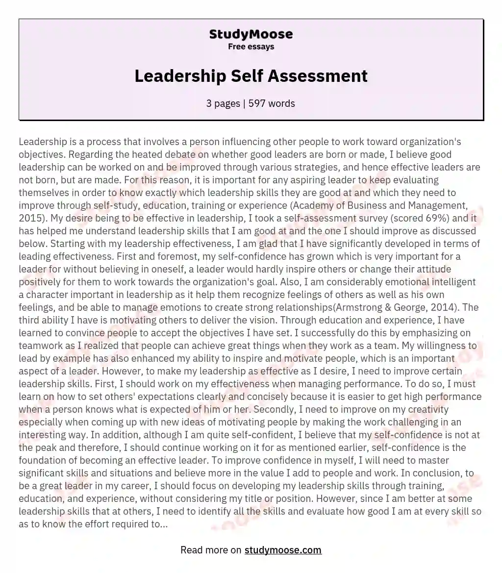 Leadership Self Assessment essay