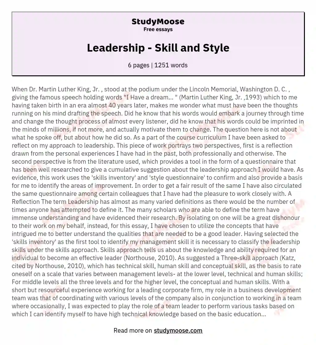 Leadership - Skill and Style essay