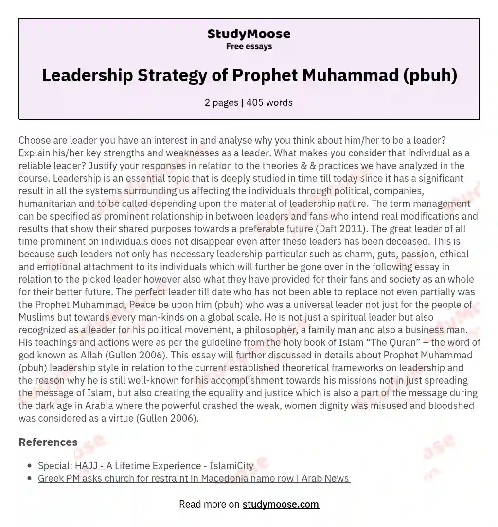 Leadership Strategy of Prophet Muhammad (pbuh)