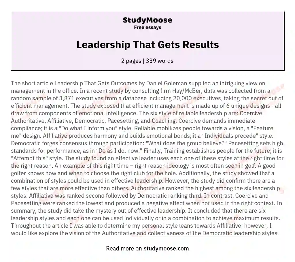 Leadership That Gets Results essay