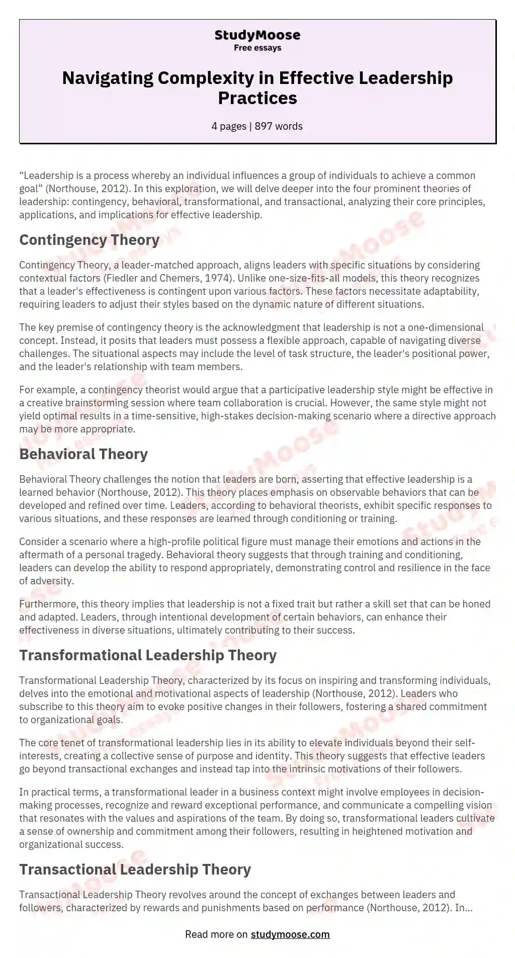 leadership theory essay