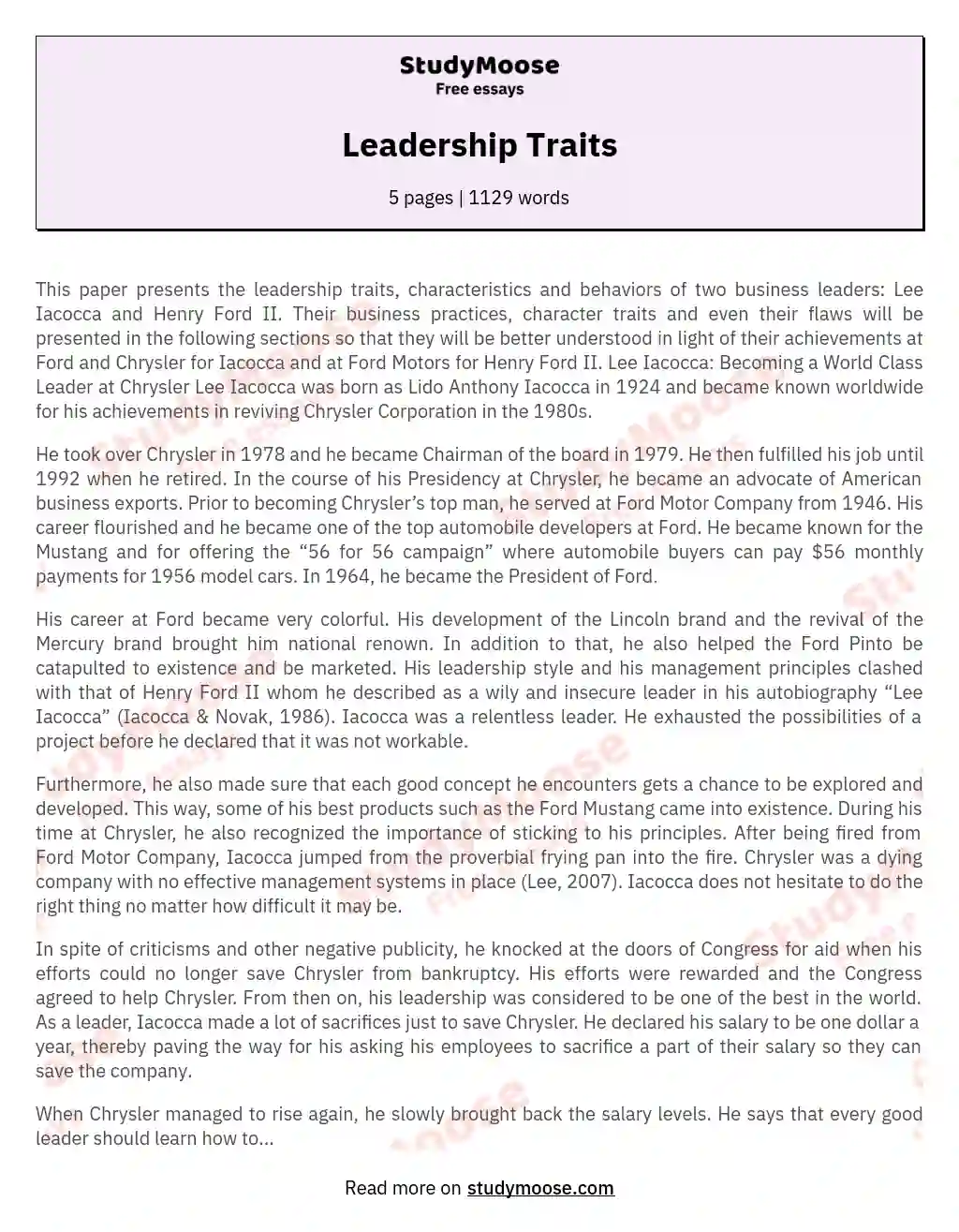 Leadership Traits essay
