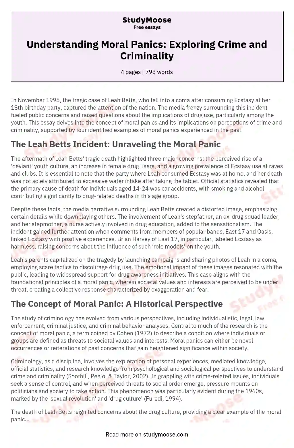 Leah Betts - 'What is Moral Panic'?