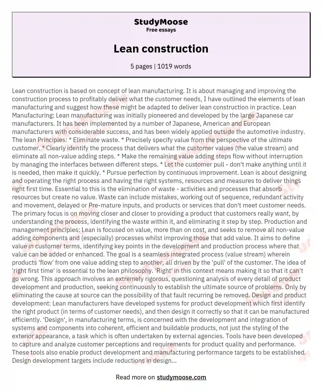 Lean construction essay