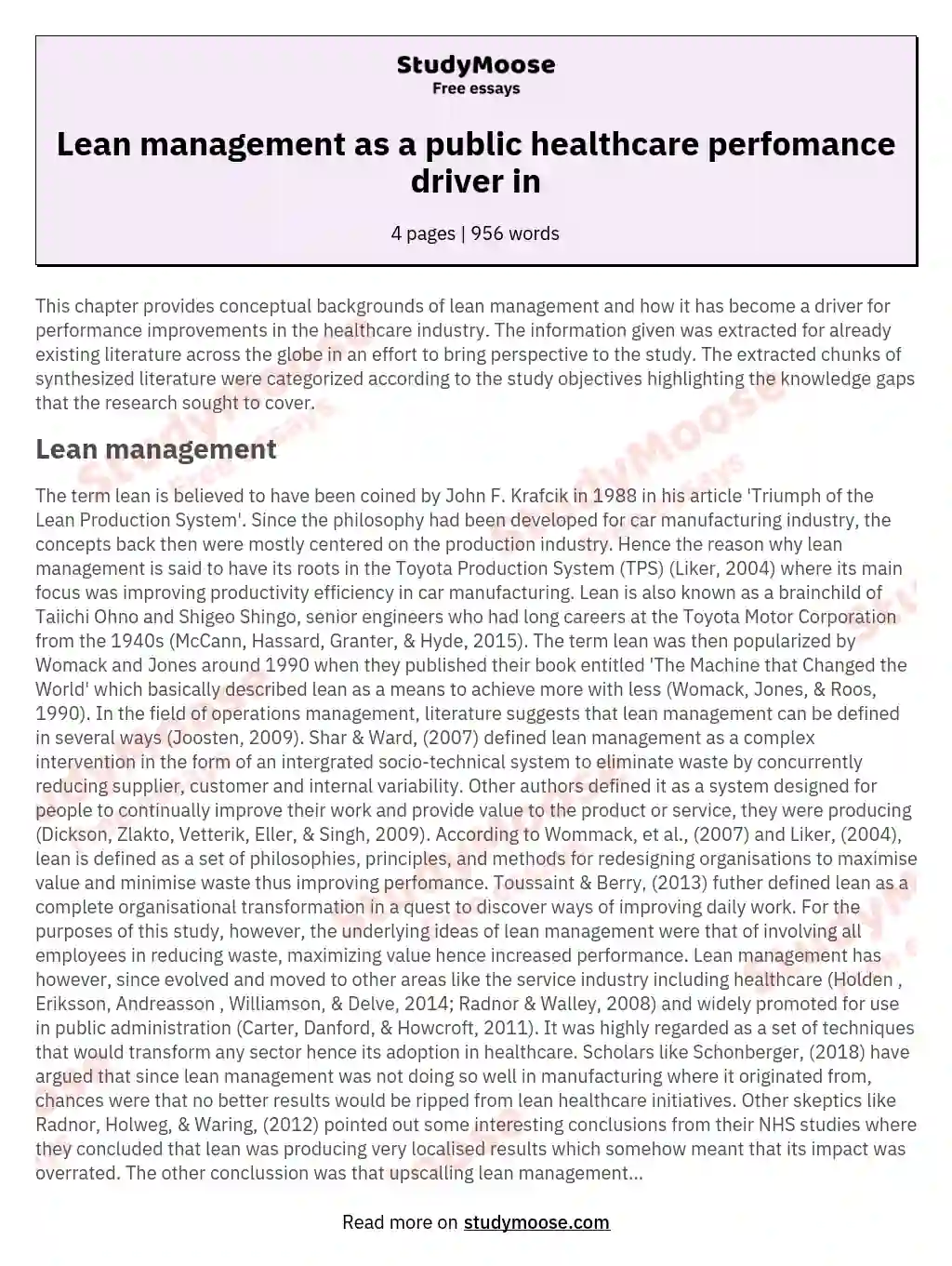 Lean management as a public healthcare perfomance driver in