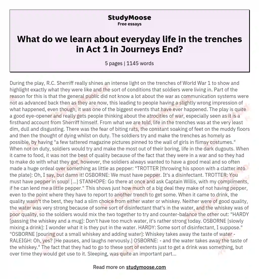 What do we learn about everyday life in the trenches in Act 1 in Journeys End? essay