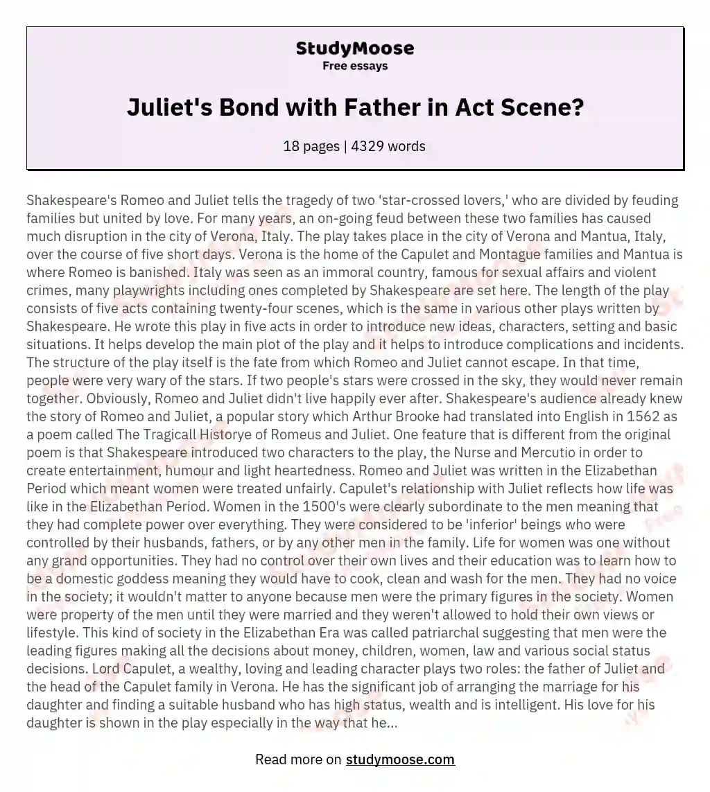 Juliet's Bond with Father in Act Scene? essay