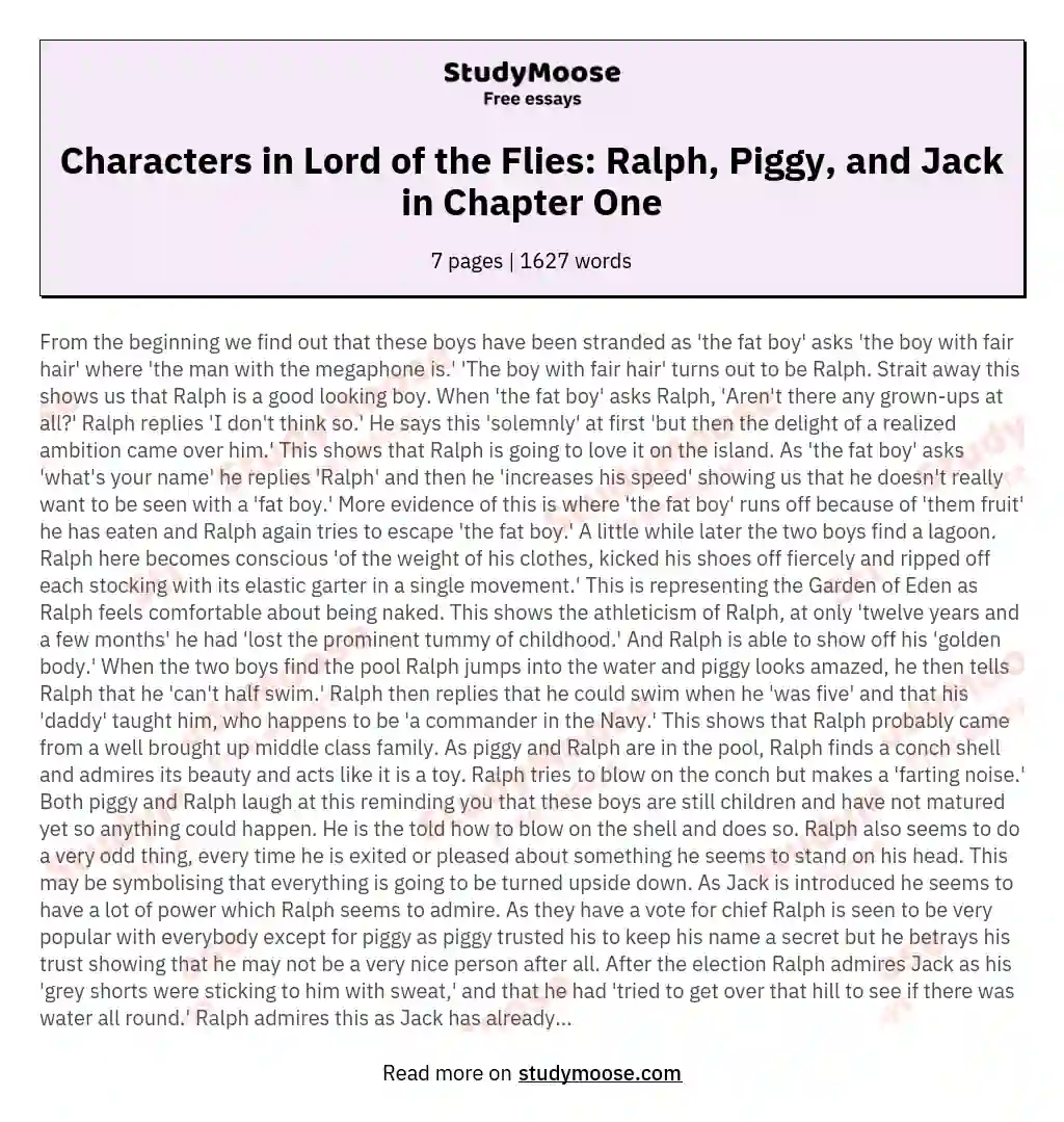 What do we learn about Ralph, Piggy and Jack in the First chapter of Lord of the Flies?