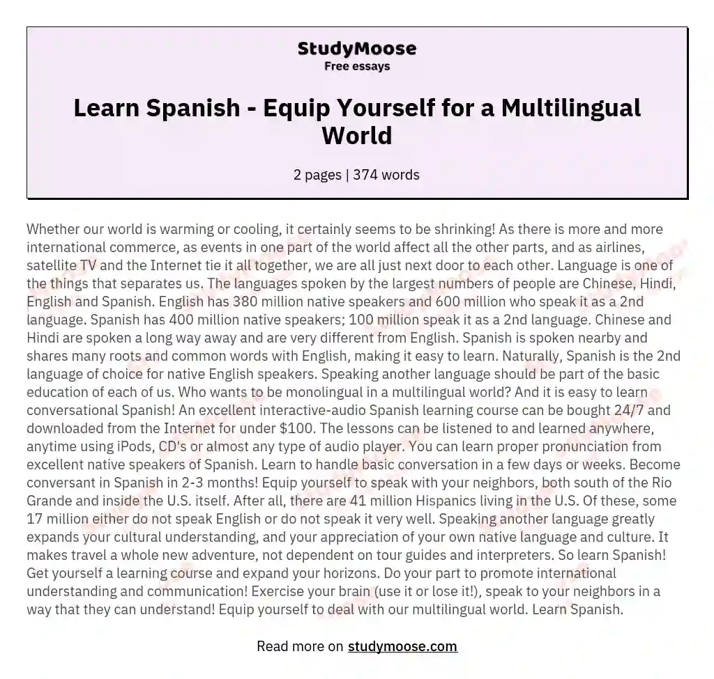 Learn Spanish - Equip Yourself for a Multilingual World essay