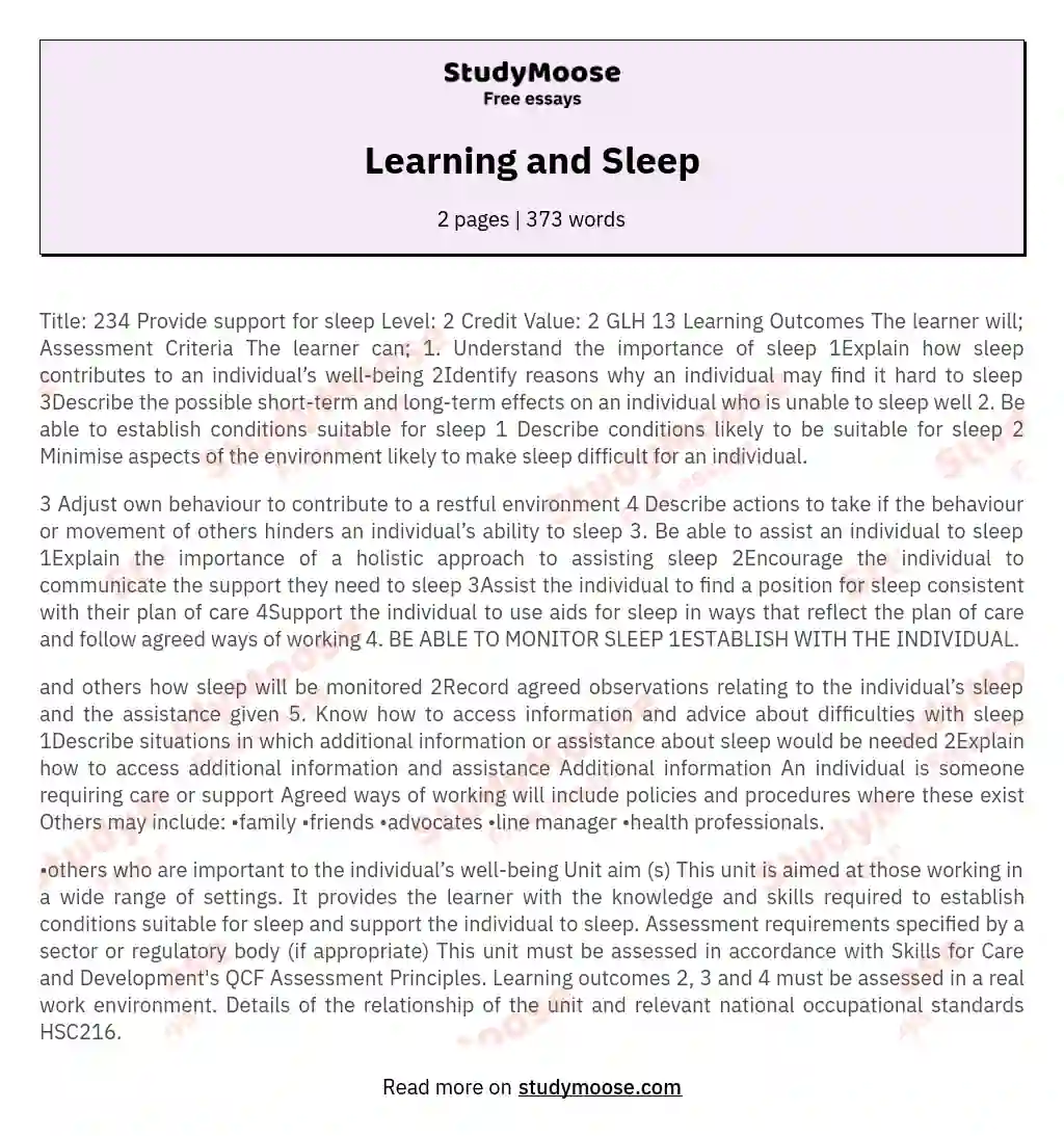 Learning and Sleep essay