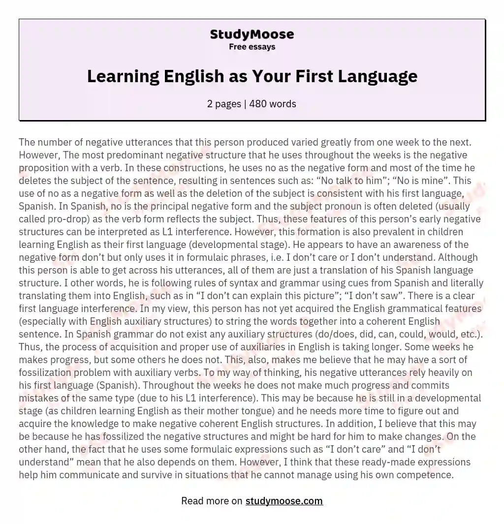 Learning English as Your First Language essay
