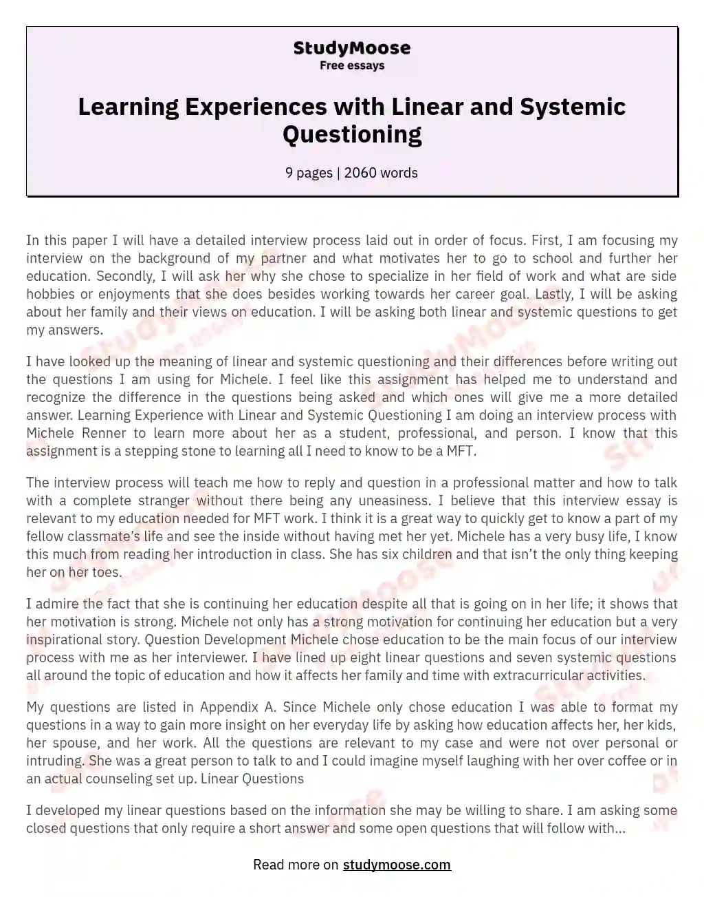 Learning Experiences with Linear and Systemic Questioning essay