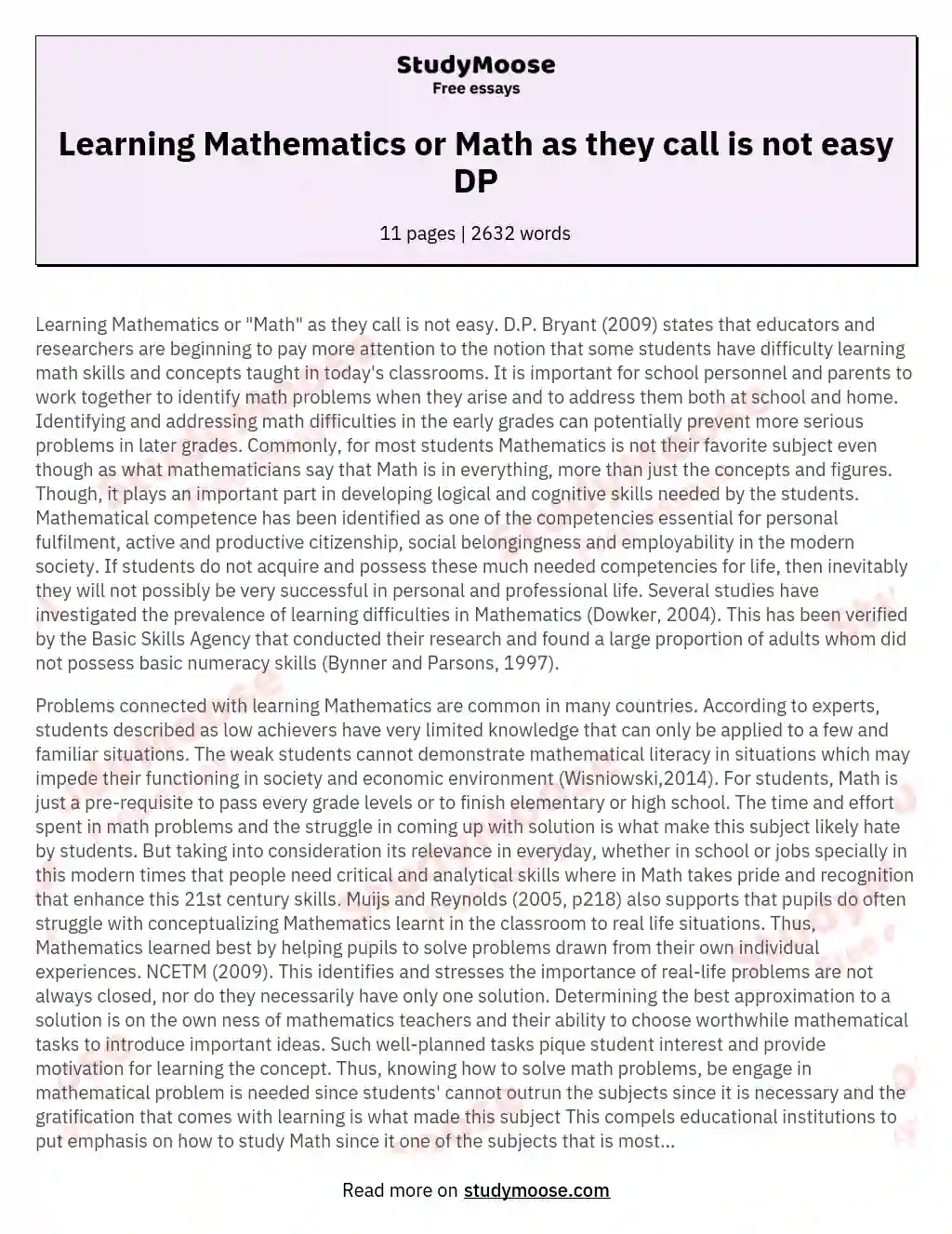 Learning Mathematics or Math as they call is not easy DP