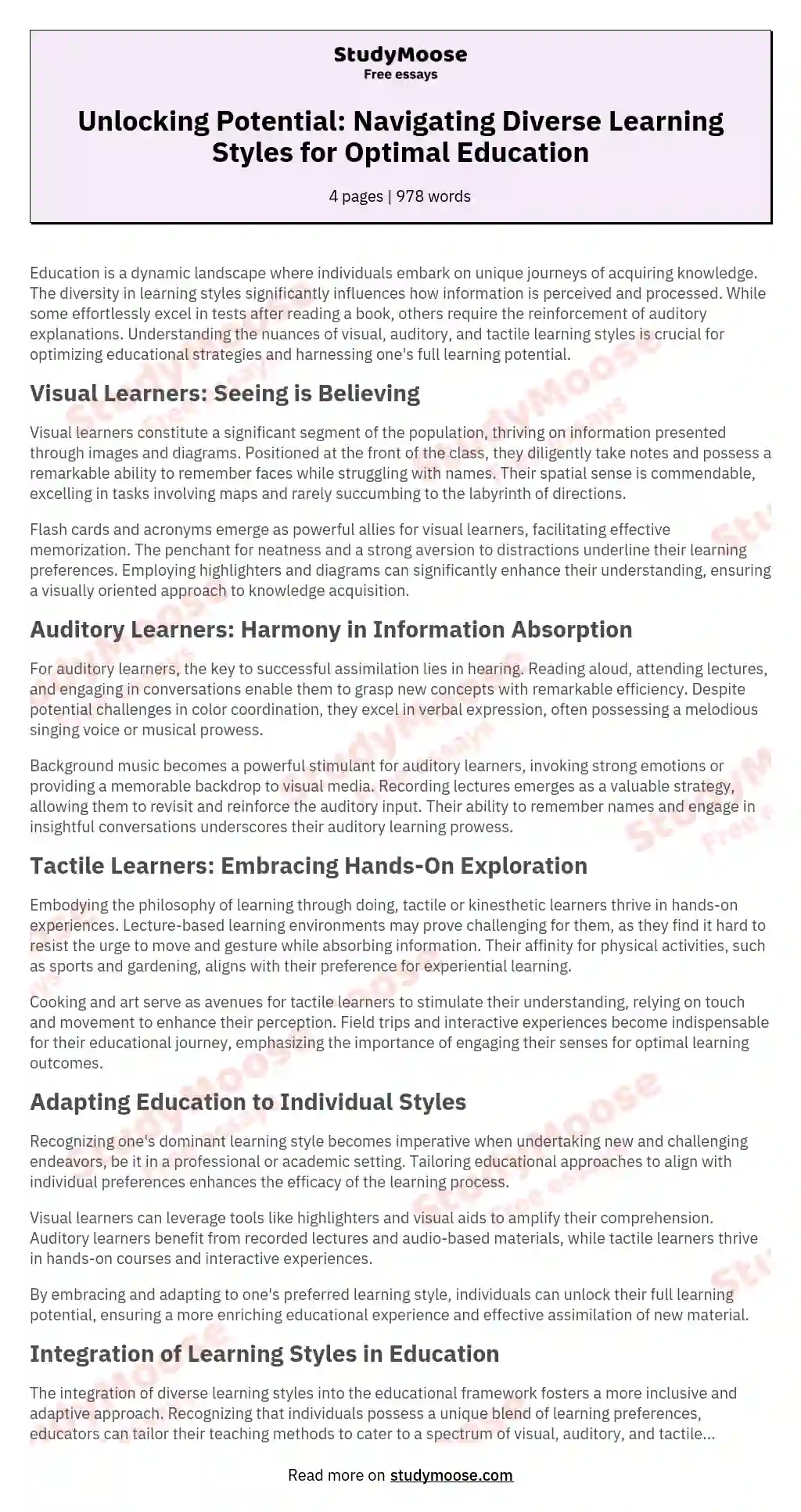 Learning Styles Classification