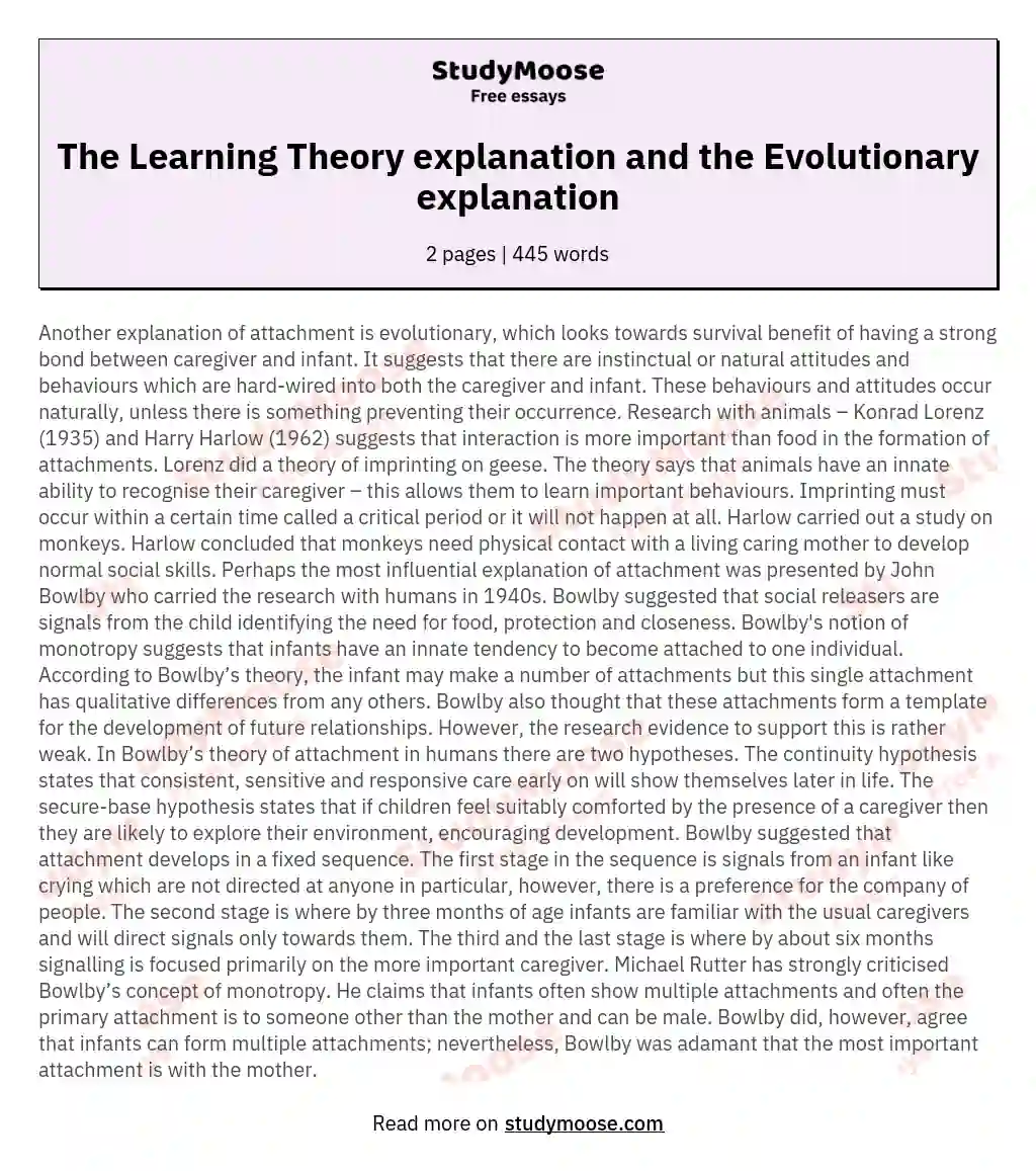 The Learning Theory explanation and the Evolutionary explanation