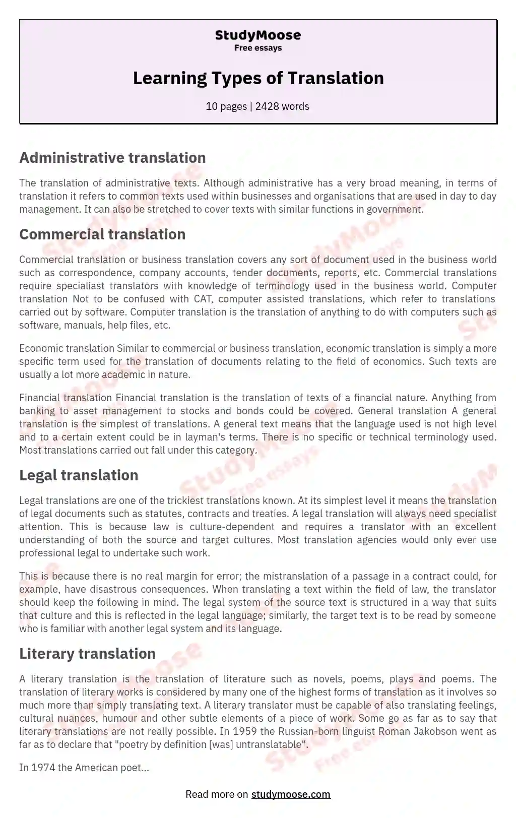 types of translation essay