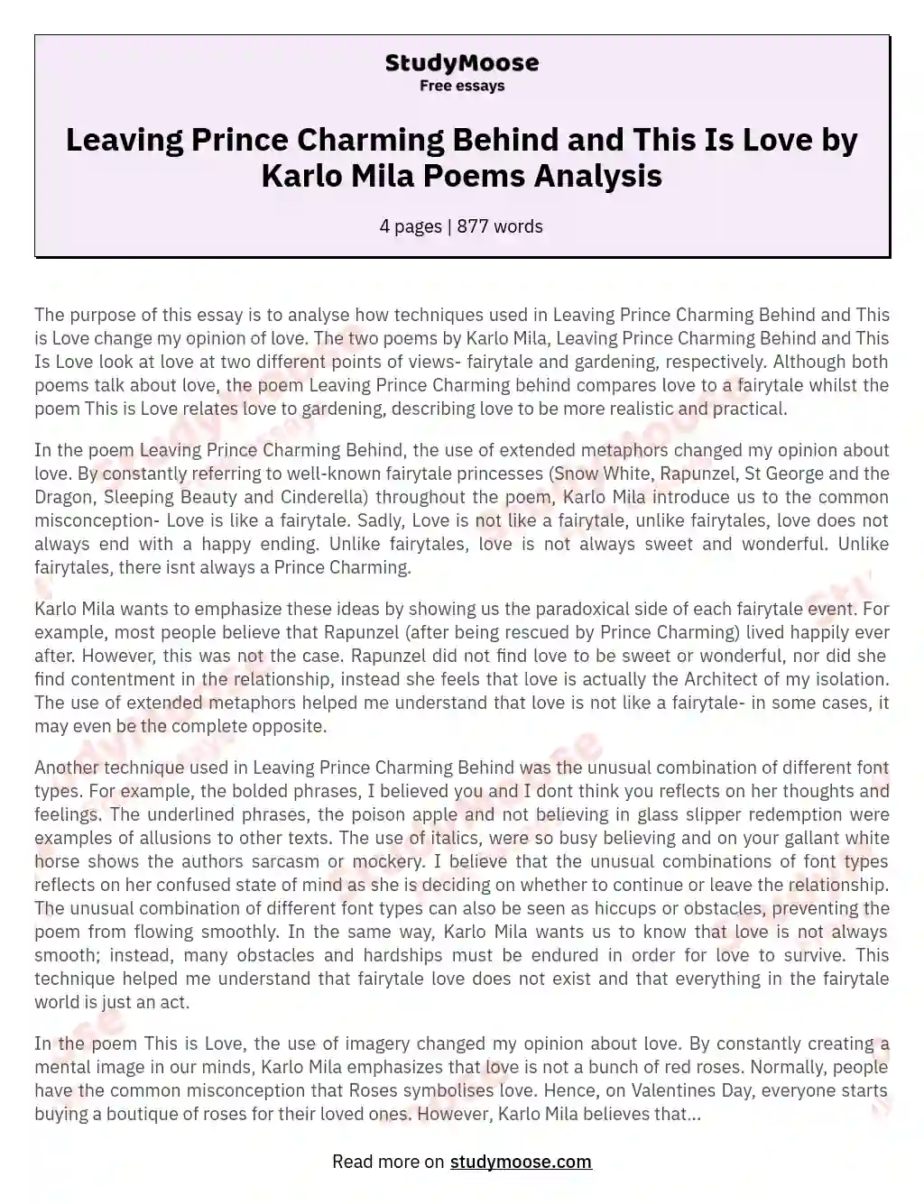 Leaving Prince Charming Behind and This Is Love by Karlo Mila Poems Analysis