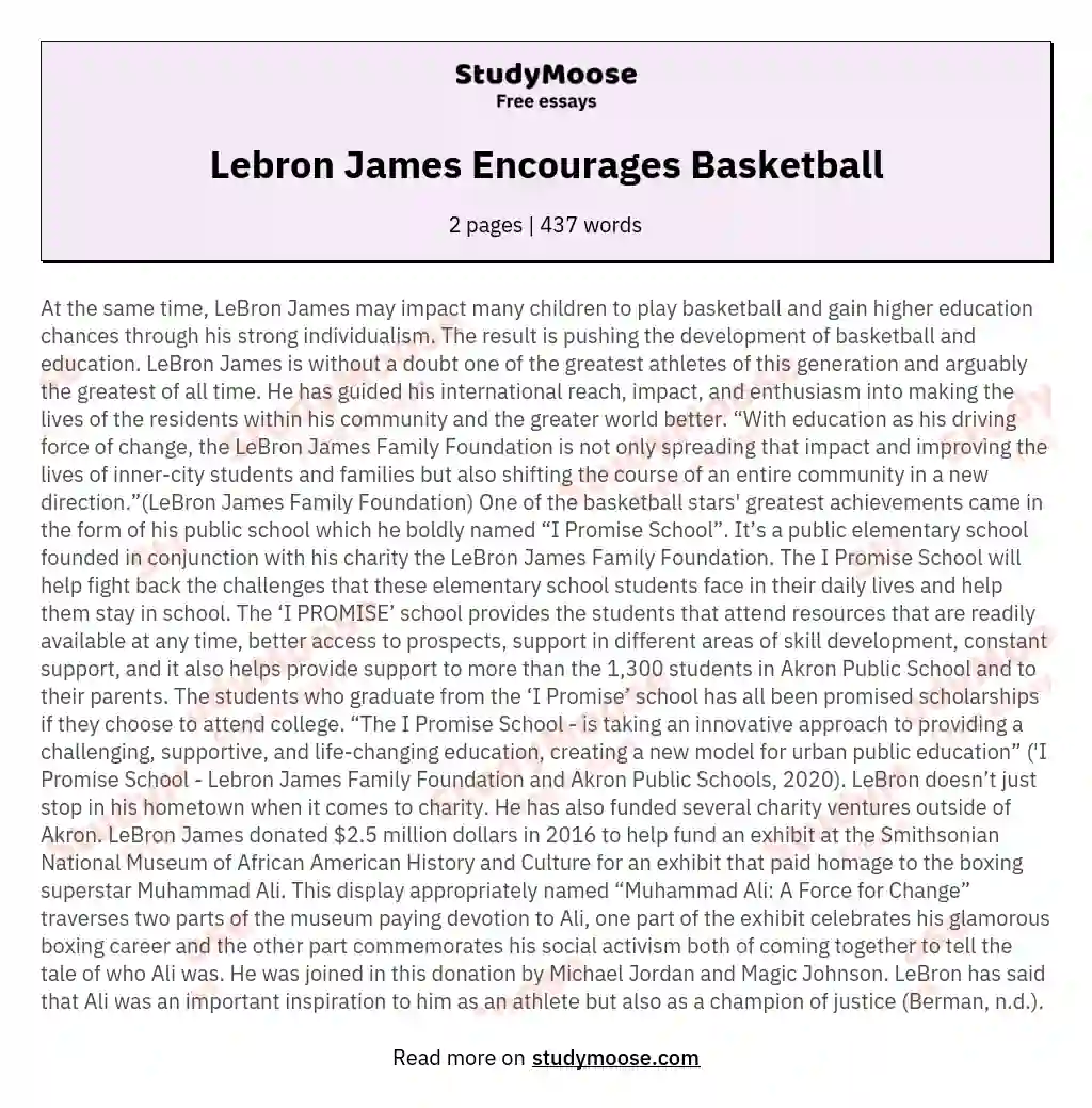 Lebron James Encourages Basketball essay