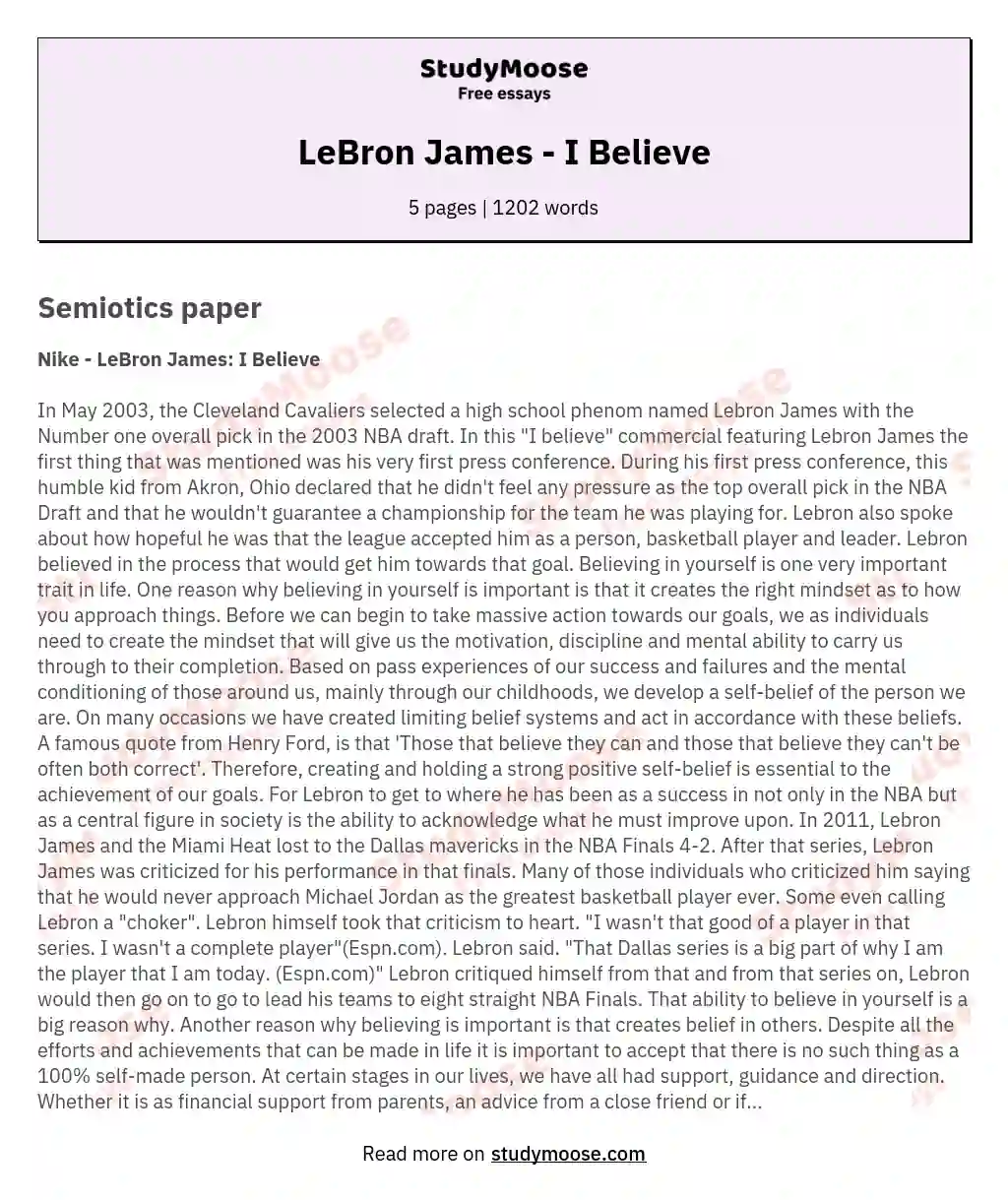 LeBron James - I Believe essay