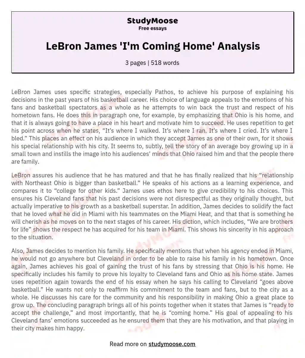 LeBron James 'I'm Coming Home' Analysis