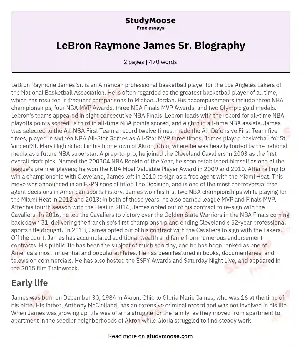 LeBron Raymone James Sr. Biography