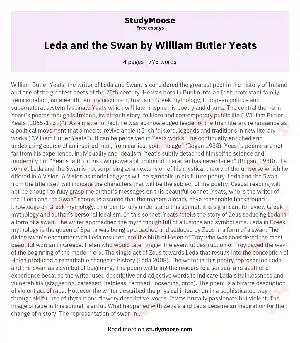Leda and the Swan by William Butler Yeats