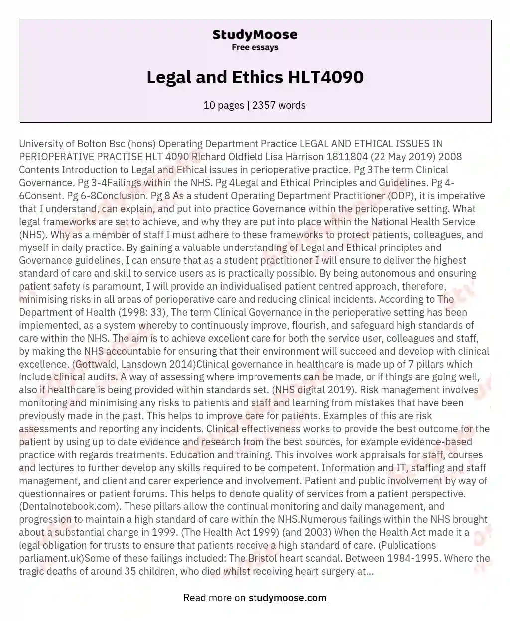 Legal and Ethics HLT4090 essay