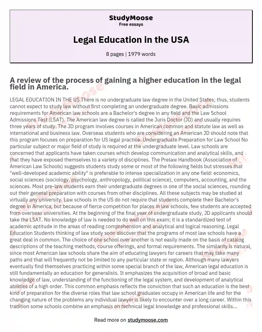 Legal Education in the USA