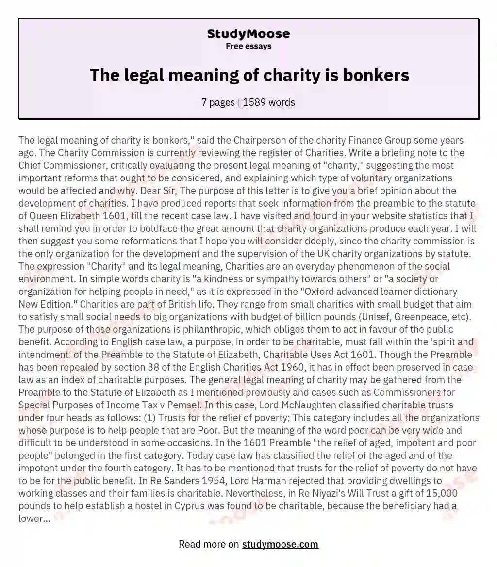 The legal meaning of charity is bonkers essay