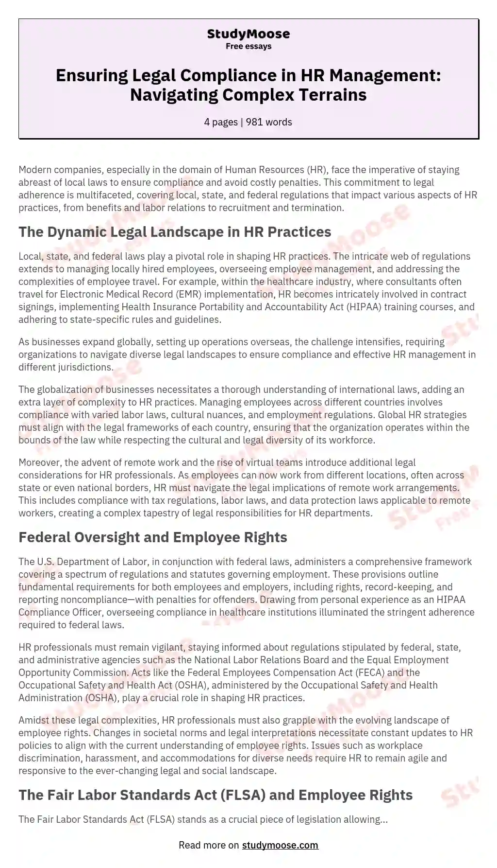 Legal Regulatory Requirements on the Human Resource Processes