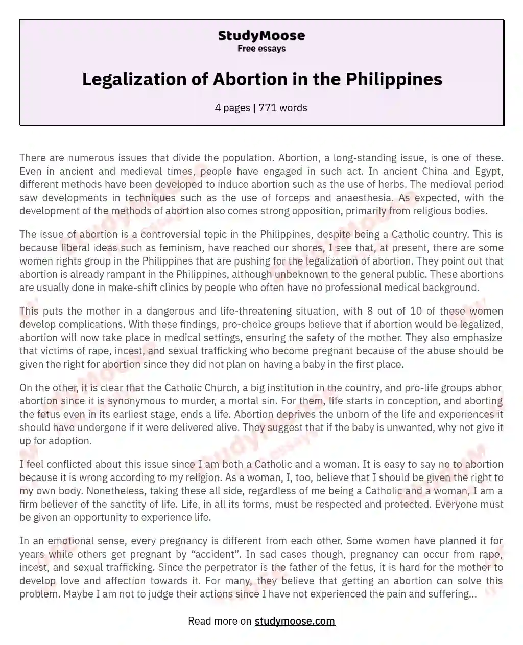 Legalization of Abortion in the Philippines essay