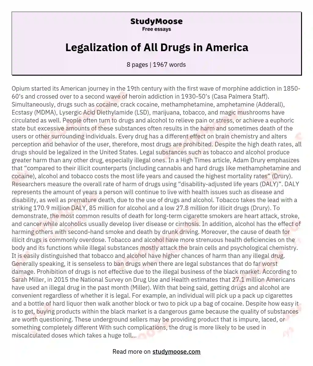 Legalization of All Drugs in America essay