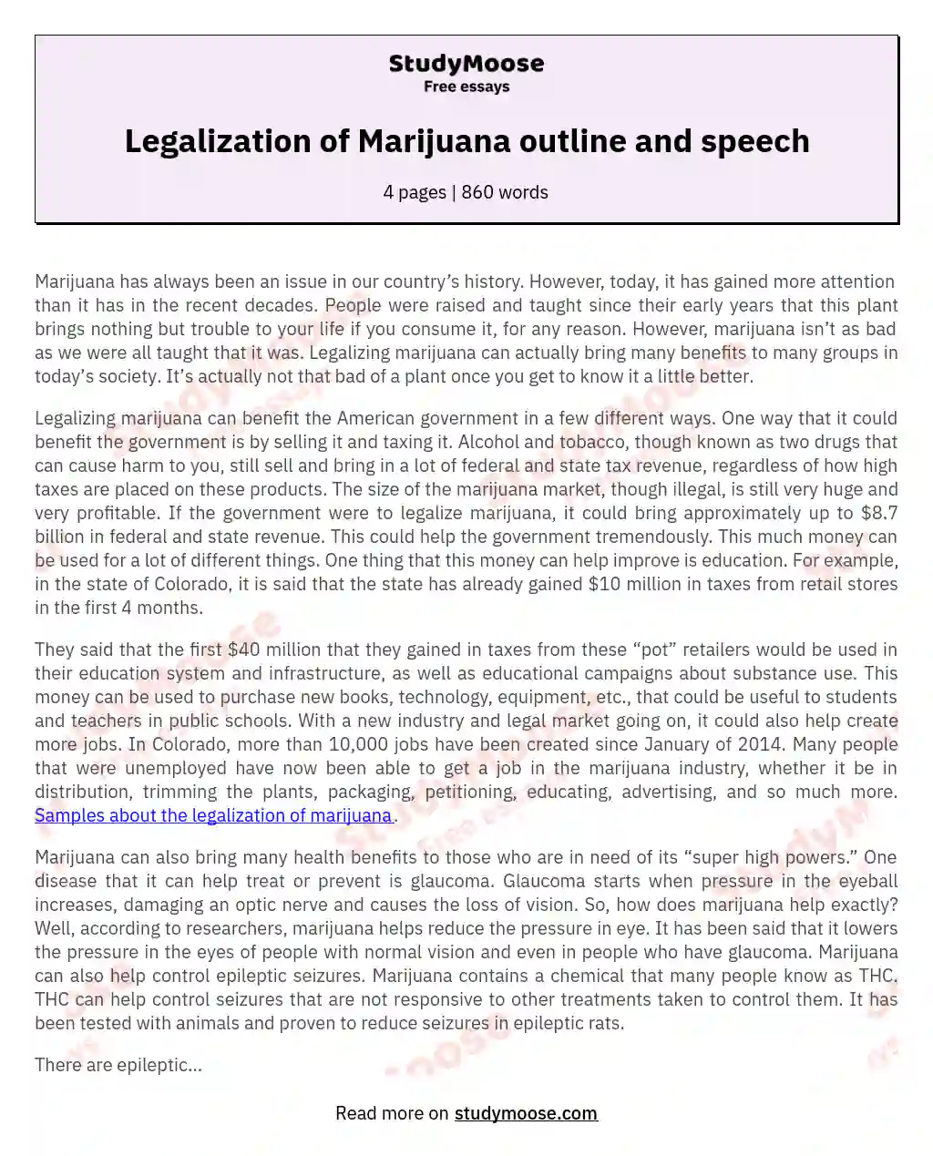 Legalization of Marijuana outline and speech