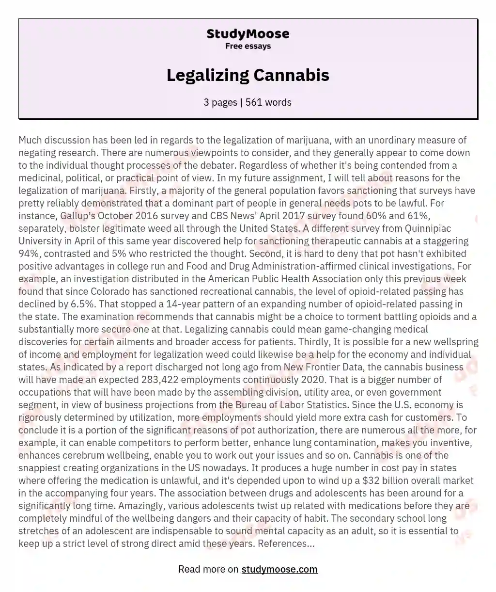 Legalizing Cannabis essay