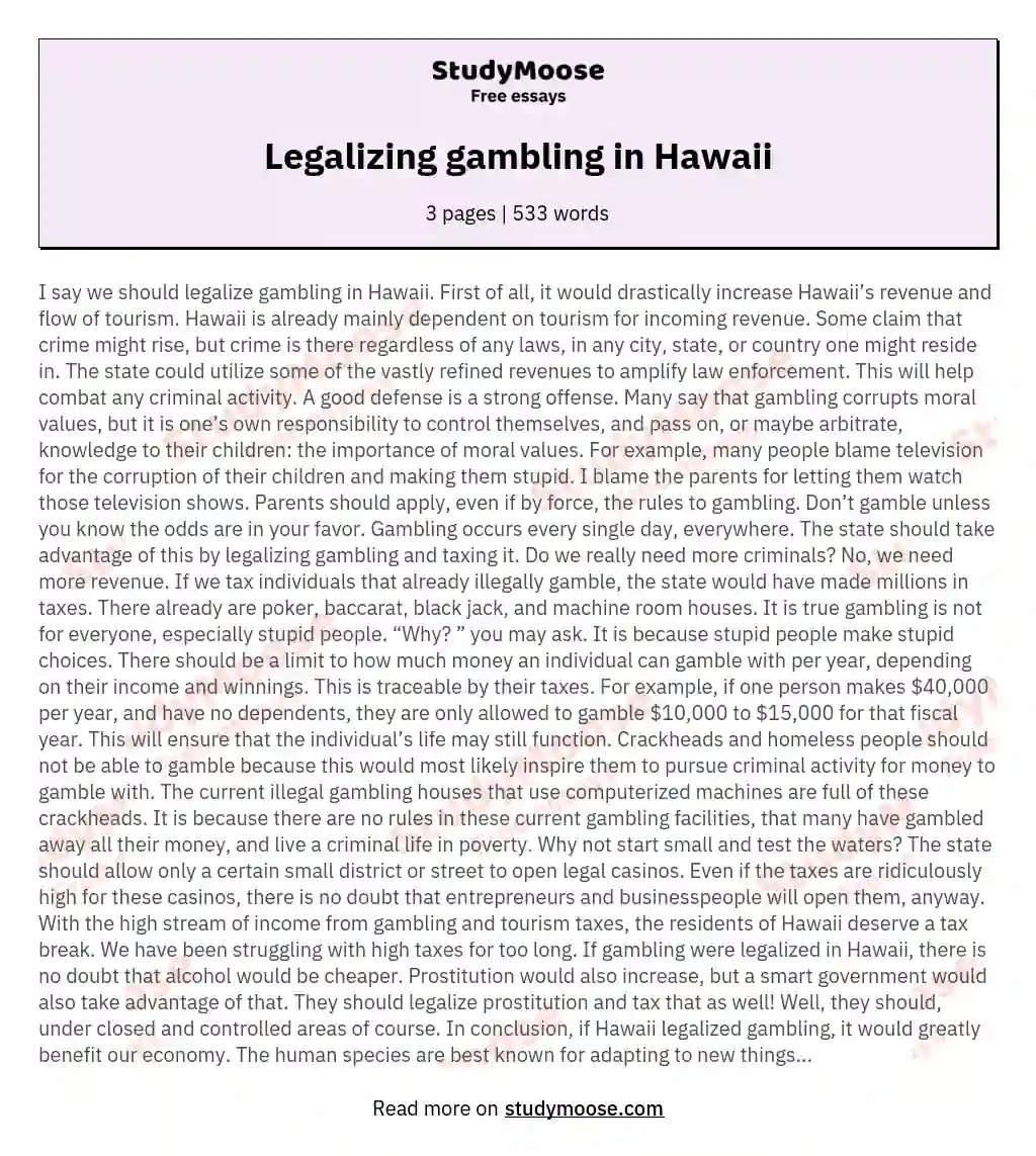 Legalizing gambling in Hawaii
