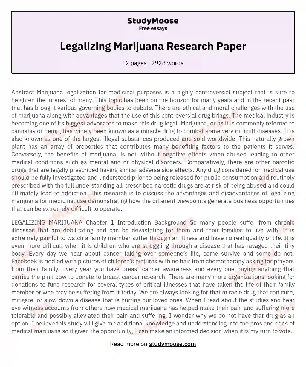 Legalizing Marijuana Research Paper