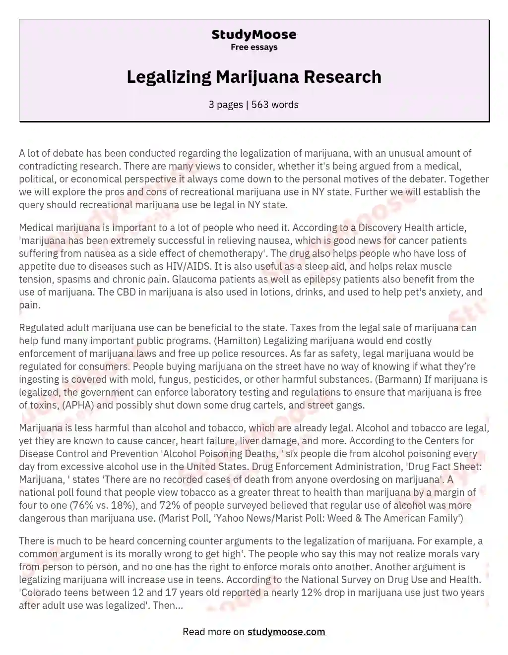 Legalizing Marijuana Research essay