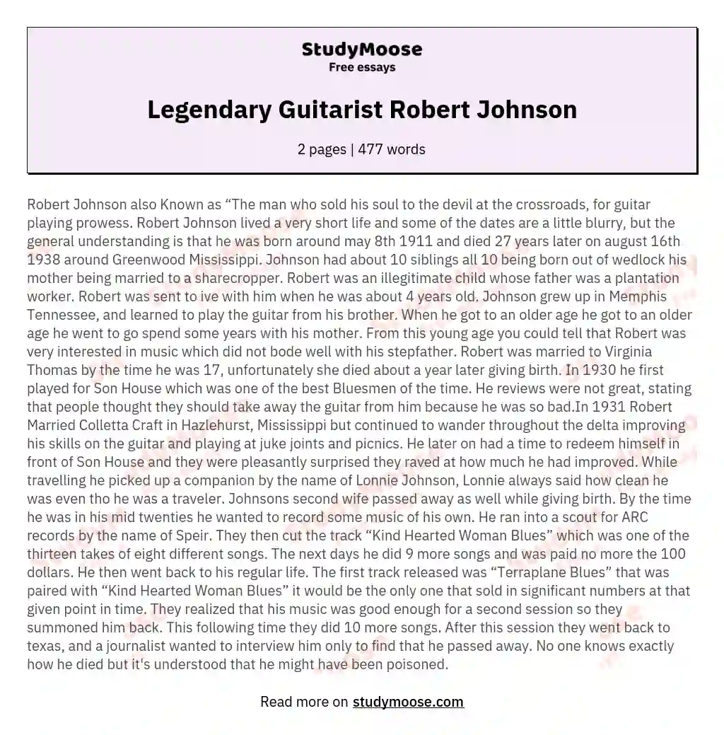 Legendary Guitarist Robert Johnson