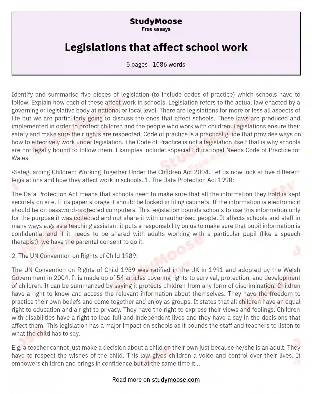 Legislations that affect school work essay