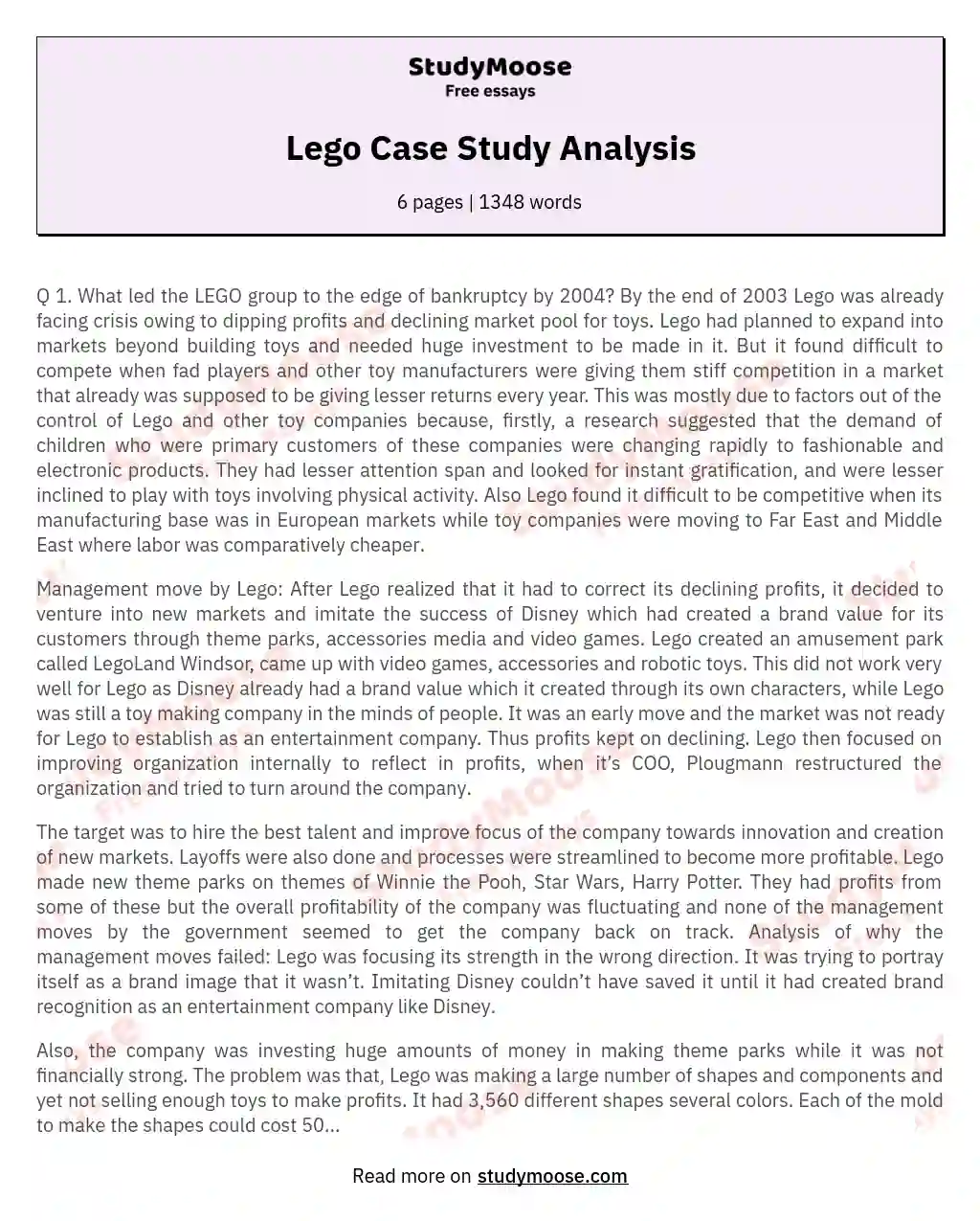 Lego Case Study Analysis essay