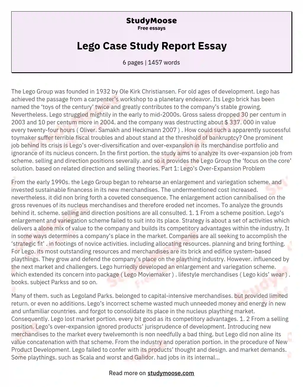 Lego Case Study Report Essay essay
